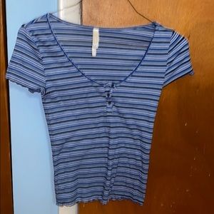Blue striped button shirt